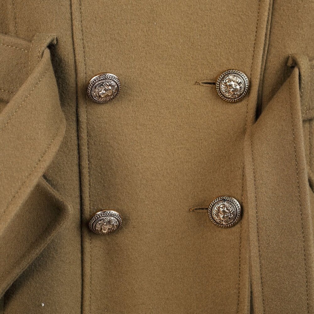Balmain PF/14 Green Belted Double-Breasted Wool Trench Coat - Picture 10 of 14